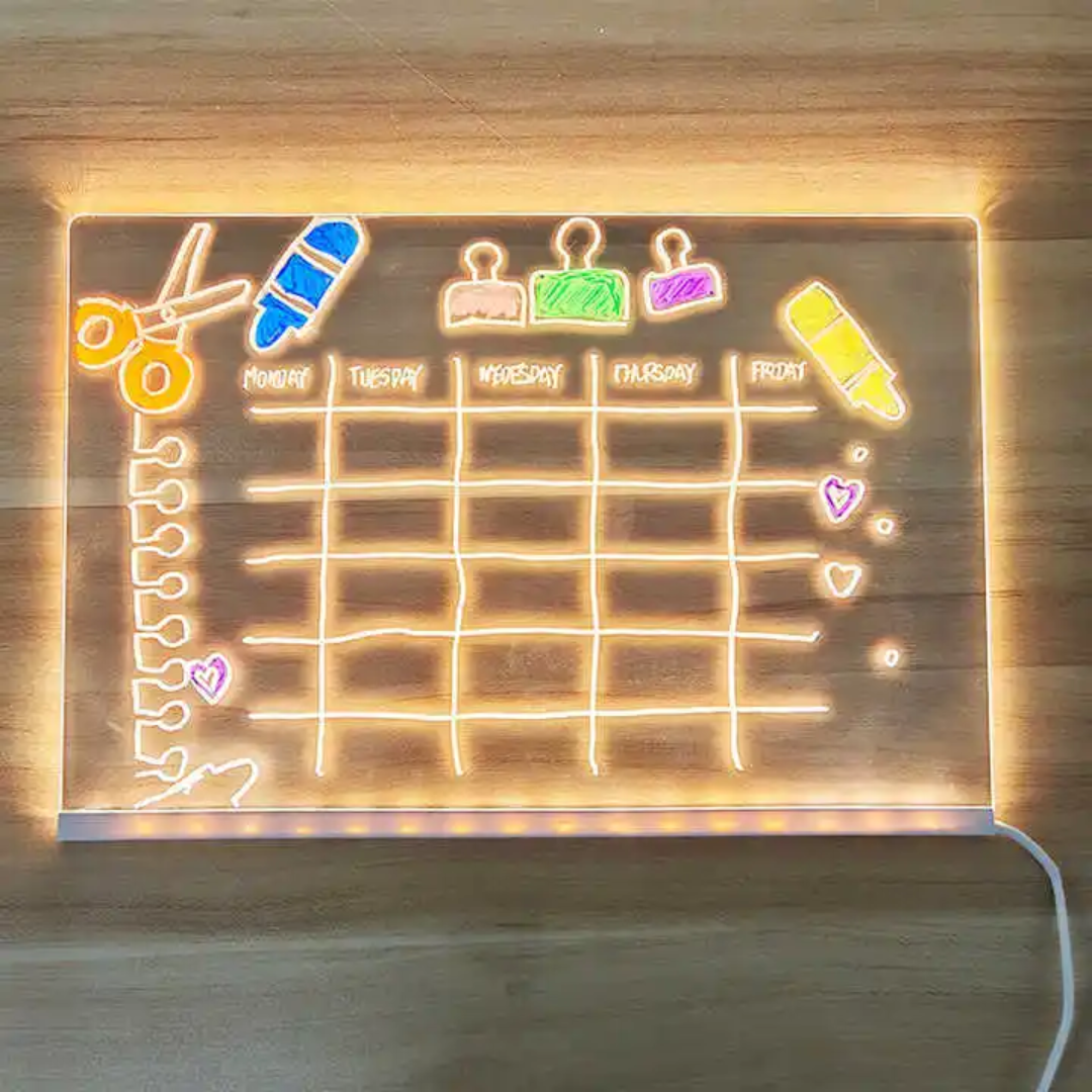 Acrylic LED Board With Colorful Night Light & Neon Pens | Acrylic Dry Erase Board With Light 6*6 Inches - Image 5