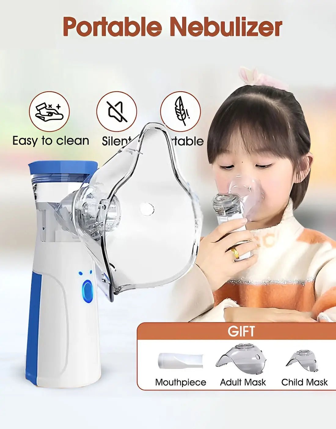 Portable Nabulizer Mesh Inhaler Of Kids & Adults | Mouthpiece, USB Cable, and Battery Operated