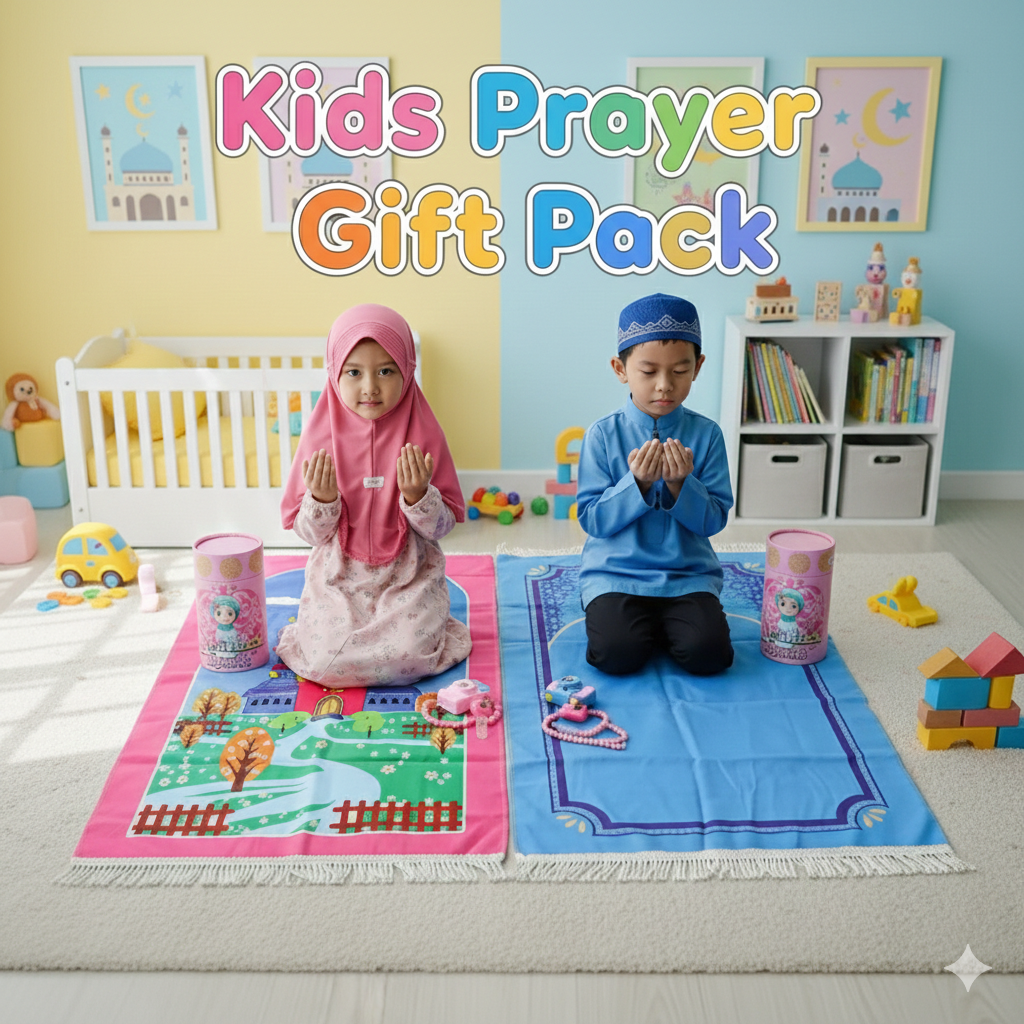 Islamic Prayer Mat Set for Kids with Tasbeeh Beads, Digital Zikr Counter Ring & Camera – Eid Ramadan Gift
