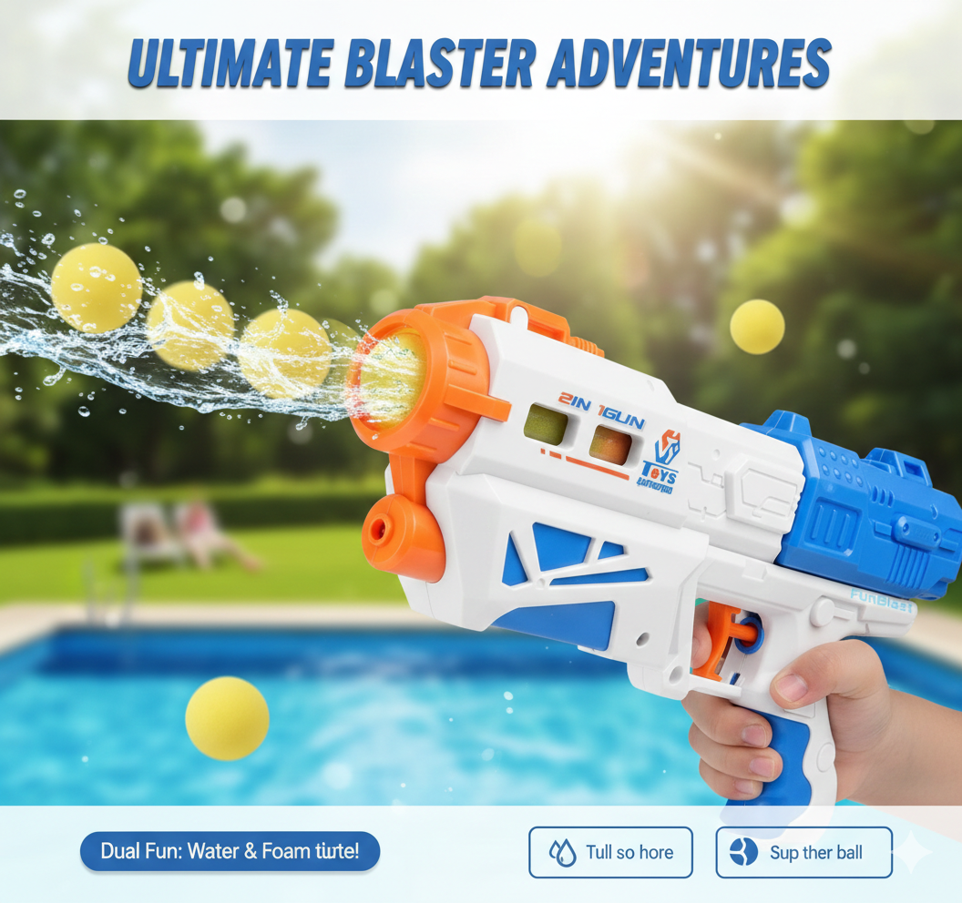 2-in-1 Water Spray Gun & Soft Ball Blaster Toy Set for Children with Targets