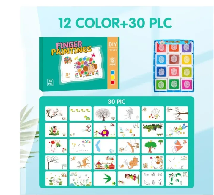 Kids Washable Finger Paint Stamp Set | 12 Colors + Doodle Drawing Book (30 Cards) - Image 2