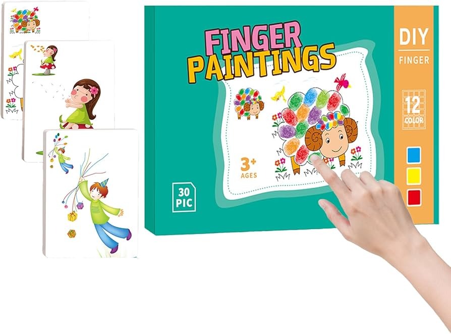 Kids Washable Finger Paint Stamp Set | 12 Colors + Doodle Drawing Book (30 Cards) - Image 4